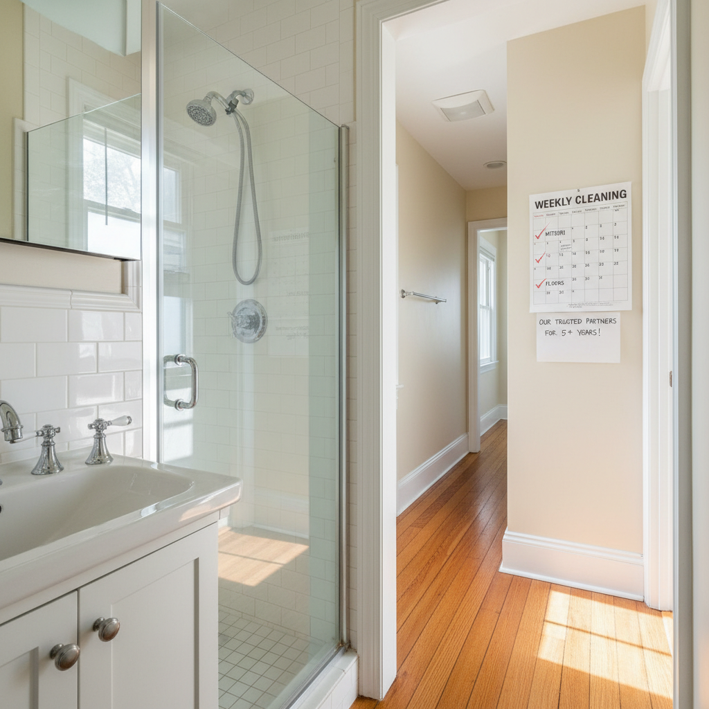 Beautifully maintained home interior showing consistent long-term cleaning results with sparkling fixtures and sustained quality